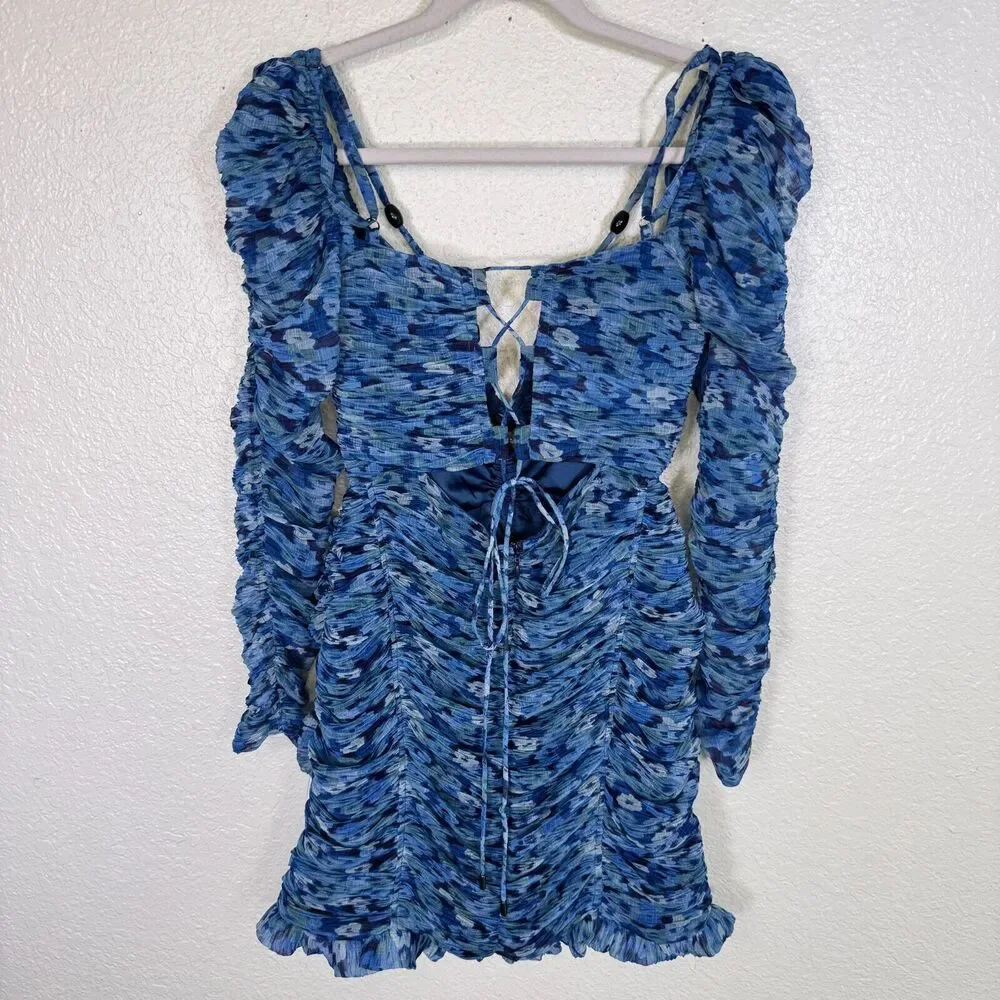 Sabina Musayev Dress Women Small Chiffon Ruched Bodycon Mini Allison Free People - Picture 5 of 14